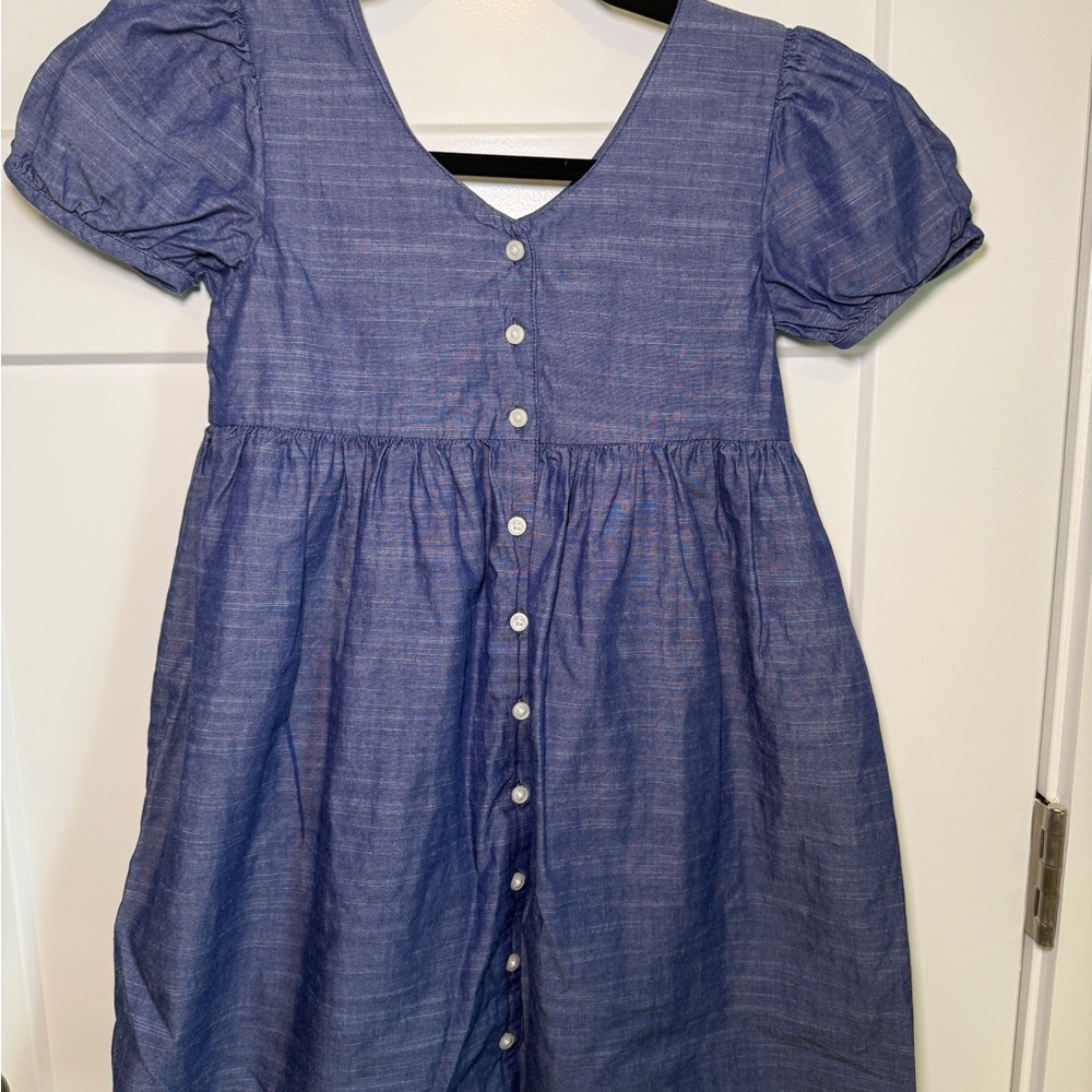 Janie and Jack Girls Navy Blue Chambray Puff Sleeve Button-Front Dress Size 8